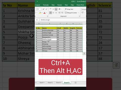 Using Shortcut Key for Center Alignment in Excel